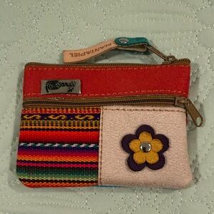 Artisanal Peruvian Multicolor Woven Coin Purse + Suede Leather Panel | Zip Pouch